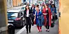 KLARE: FOs delegater på vei til kongressåpning på Folkets Hus mandag formiddag. I front Marianne Solberg Johnsen (t.v.), Mimmi Kvisvik og Kathrine Haugland Martinsen fra forbundsledelsen.