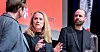 Arbeids- og sosialminister Anniken Hauglig, Høyre og Arbeiderpartiets arbeidspolitiske talsperson, Arild Grande, diskuterer arbeidslivskriminalitet på NTL og Fagforbundets konferanse.