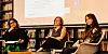 Farwha Nielsen (t.v.) og Karianne Nguyen Knudsen (t.h.) kommenterer rapporten forsker Anja Bredal (i midten) presenterte på Litteraturhuset i Oslo.