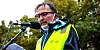 Terje Mikkelsen, forbundssekretær i Arbeidsmandsforbundet. Her holder han apell ved en støttemarkering for vekterrne på Youngstorget.