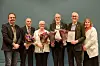 40 års jubilanter: Foran fra venstre ser vi forbundsleder Brede Edvardsen, Trygve Antonsen, Bjørg Moen, Oddvar Rønneberg, Kjell Steinar Sylte og leder i avdelingen, Solveig Samuelsen.