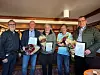 40-årsjubilanter: Fra venstre ser vi distriktssekretær Vidar A. Røren, Jan Magnus Thue, Bengt Åke Stahl, Jan Åge Gusdal og Atle Knut Ekremsæter.