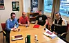 Mandag denne uka ble de nye kabotasjereglene diskutert på LOs distriktskontor i Sogn og Fjordane. Fra venstre:
Torbjørn Vereide, fylkestingsrepresentant for Arbeiderpartiet, Morten Hagen, forbundssekretær i Norsk Transportarbeiderforbund, Asgeir Ripe, lastebilsjåfør og medlem i bransjerådet for gods i Norsk Transportarbeiderforbund og Nils Petter Støyva, distrikssekretær for LO i Sogn og Fjordane.