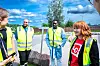 LO-lederen er på besøk hos Diplom Is. I bakgrunnen NNN-leder Alend Bendi (til venstre) og Dean Eguamwense.