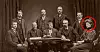 Arbeiderpartiets sentralstyre 1906 - 09. Fra venstre i første rekke: Magnus Nilssen, Christian Holtermann Knudsen, Oscar Nissen, Carl Jeppesen, Martha Tynæs. Stående bak fra venstre.: Arnt Aamodt, Ole O. Lian, Johan Karlgren og Johan Nygaard.