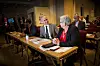 DEBATT: Kommunal- og moderniseringsminister Jan Tore Sanner og LO Stats leder Tone Rønoldtangen debatterte omstilling på tirsdag.