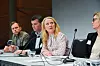 Panelet under LOs ILO-konferanse tirsdag. Fra venstre: Audun Lysbakken, leder i SV; Hans-Christian Gabrielsen, leder i LO; Anniken Hauglie, arbeids- og sosialminister og Nina Melsom, direktør for arbeidsliv i NHO.