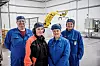 IA-OPPFØLGING: Grete Troset Salberg (fra høyre) og Caroline Dyrnes følger opp IA-bransjeprogrammet hos Ellingsen Seafood, her ved kvalitets- og HMS-koordinator Tonje Olsen Lamo og tillitsvalgt Kristian Eriksen.