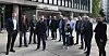 FORHANDLINGSUTVALGET: Industri Energis forhandlingsutvalg foran Næringslivets hus i Oslo, der de møter Norsk Industri til forhandlinger om overenskomsten i elektrokjemisk industri mandag og tirsdag.