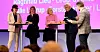 Marianne Solberg (FO, fra venstre), Julie Lødrup (LO), Ragnhild Lied (Unio), Trygve Hegnar (redaktør) og ordstyrer Torbjørn Røe Isaksen på likelønnsdebatt på Folkets Hus i Oslo torsdag.