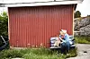 «Jeg bryr meg ikke om hva folk synes. Og har aldri følt noe savn etter å leve noe annerledes». SKEIV ROMANTIKK: Foran et naust, med Lita, i havna hun er vokst opp i.