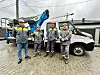 Leder av Butsja-region, Sergeii Buriak, montør Dmytro Zabarylo, elektriker Volodymyr Kaloha og kranfører Stanislav Drachynskii.