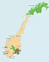 DROSJEKARTET: I de rødmerkede kommunene er det ikke mulig å regulere antall drosjeløyver. I de grønne er det åpnet for å gi enretter, mens i de gule er det frislipp, tross at det kunne vært gitt eneretter.