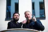 SAMHOLD: - Denne kampen skal vi vinne sammen, sa NFF-leder Asle Aase (t.h.) og KY-leder Knut Are Svenkerud under den politiske streiken i kriminalomsorgen utenfor fengselsskolen i Lillestrøm.