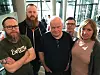 Lokale tillitsvalgte på landstariffkonferansen for elektrofagene (LOK) i Tromsø reagerer på Telenors planer for kundesenteret i Harstad, fra venstre, Sveinulf Frantzen (observatør), Even Mannerud (delegat), distriktssekretær Nordland, Ulf Iversen, Olav Kemp Hansen (observatør) og distriktssekretær Troms og Svalbard, Mona Haugan.