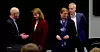 Lønnsoppgjøret i staten med Christer Wiik Aram, Akademikerne (t.v.), Bente Kraugerud, statens personaldirektør, leder Elisabeth Steen Onshus i LO stat og leder Steinar Sæther i Unio stat.