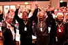 EL og IT Forbundets landsmøte i 2011 gikk inn for boikott av Israel. Den palestinske landsorganisasjonen PGFTU, her representert ved sin leder Shaher Saad (nummer to fra venstre), takker for støtten.