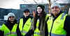 Jennifer Ekker (fra venstre), Thomas Vaughan og Rebecca Palmquist oppdaterte forbundsleder Jørn Eggum på utviklingen i streiken.