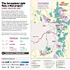 Kartet viser de eksisterende og planlagte tre trikkerutene i Jerusalem.