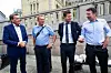 ENIGHET: Fra venstre Kårstein Eidem Løvaas (H), Jan-Egil Pedersen (NNN), Geir Pollestad (Sp) og Lars Petter Bartnes (Bondelaget) samlet seg om et forslag til lov om god handelsskikk.