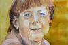 FIGURATIVT: Else Ruud maler mest portretter, helst av folk hun kjenner og liker, men av og til av kjente ansikter som for eksempel disse av Lars Lerin og Angela Merkel.