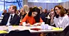 INNLEGG: Hadia Tajik, nestleder i Ap, og Kristin Skogen Lund, administrerende direktør i NHO, holdt innlegg. Til venstre: Abelias administrerende direktør Håkon Haugli.