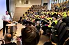 LO-sjef Hans Christian Gabrielsen formidlet hovedorganisasjonens fulle støtte til de streikende på et streikemøte tirsdag.