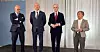 Tradisjonen tro møttes de dagen etter at statsbudsjettet ble lagt fram; NHO-direktør Ole Erik Almlid (f.v.), finansminister Trygve Slagsvold Vedum, statsminister Jonas Gahr Støre og første nestleder i LO, Sissel Skoghaug.
