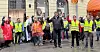 LO-leder Hans-Christian Gabrielsen ga sin støtte til streikende vektere i Oslo sentrum på dag åtte av vekterstreiken.