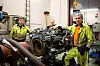 DIAGNOSESTASJONEN: Olav Haugen (fra høyre), Bjørn Lundemo og Håkon Kulbotten jobber i diagnosestasjonen på Marienborg. – Før skjønte man at det var lønnsomt på sikt å bruke penger på tester og modifisering. Sånn er det ikke lenger, sier Haugen. Snart takker han for seg og går av med AFP.
