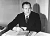 Trygve Lie var utenriksminister i perioden 1940-45. Her er han på sitt kontor i London under krigen.