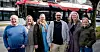 Fra venstre: Jan Erik Aksnes, leder i Fellesforbundet avd. 41, Gro Bråten (Ap), Trine Bonde Olsen, bussjåfør og klubbleder for Fellesforbundets medlemmer i Boreal Buss i Kristiansand, Jason Alexander Kannemeyer (SV), Lisbeth Raanes Hansen (R), Oda Sofie Pettersen (MdG).