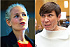 To kvinner avbildet side om side i et delt portrett, med ulik hårfarge og antrekk.