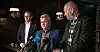 Riksmekler Mats Ruland, Fellesforbund-leder Jørn Eggum og Norsk Industris direktør Stein Lier-Hansen møtte pressen etter å ha kommet i mål med frontfagsmeklingen - nesten et døgn på overtid.