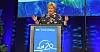 Erna Solberg på talerstolen på Høyres landsmøte.