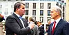 LO-leder Hans-Christian Gabrielsen og Ap-leder Jonas Gahr Støre kjemper i tospann for at det skal bli pensjon fra første krone i privat sektor.
